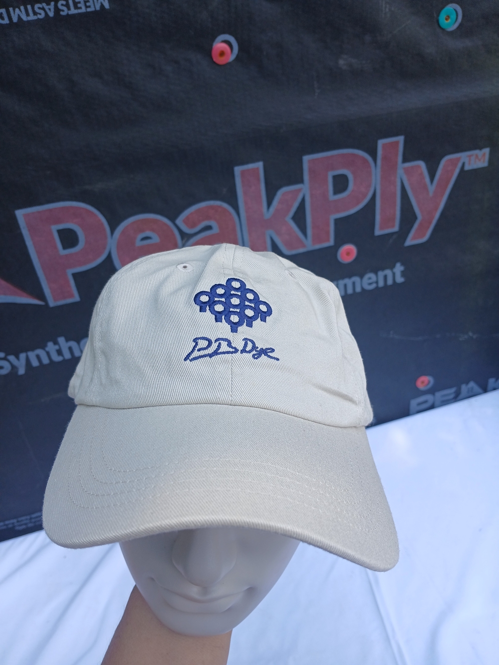 DD Dye Embroidered Logo Baseball Cap - Cream with Blue Accent